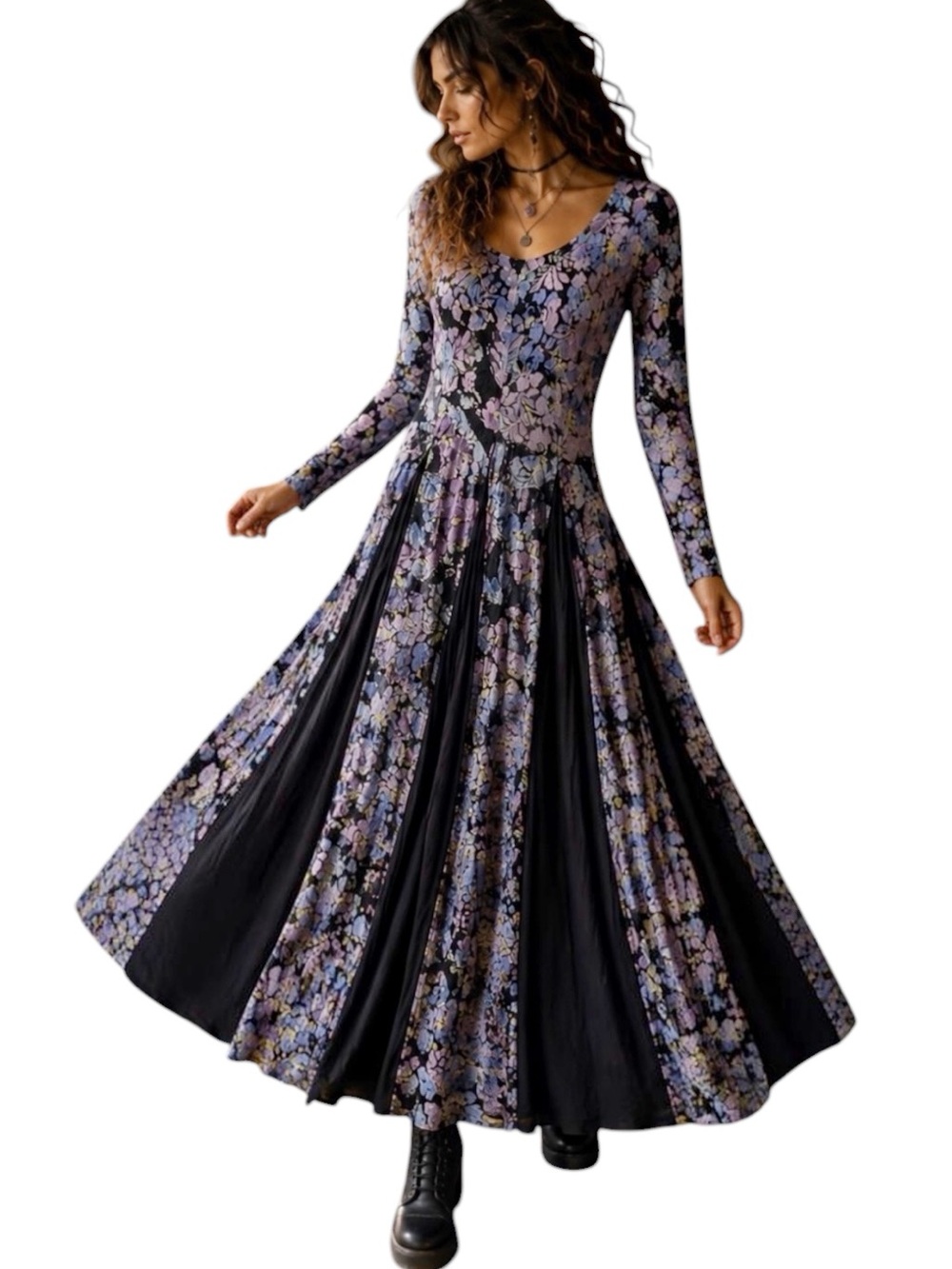 Vintage Broomstick Maxi Dress Floral Mesh Overlay Size Small Whimsygoth Witchy